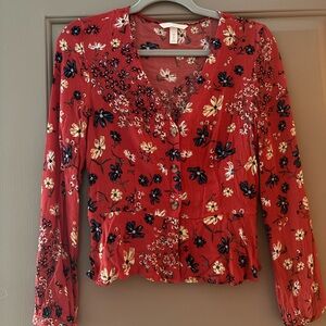 H&M Red Floral Blouse